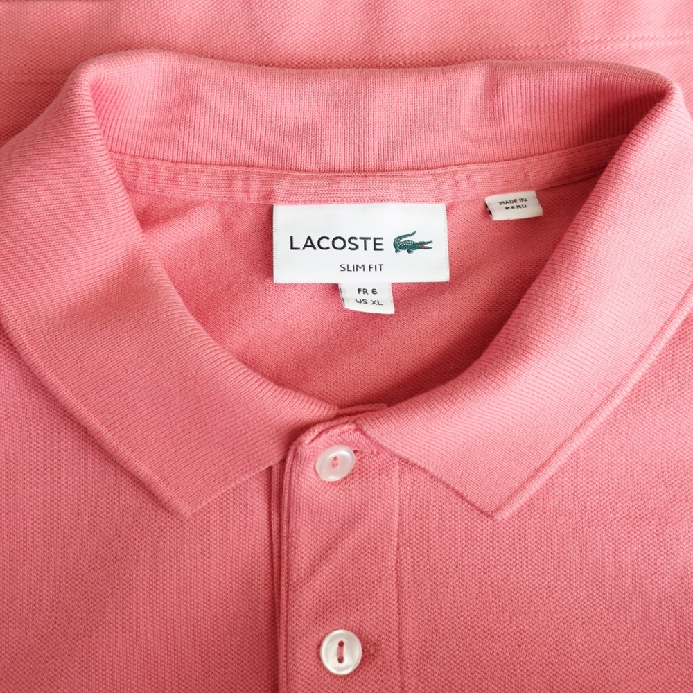 Lacoste Men's Polo Shirt X-LARGE Size 6 PINK Stretch Cotton Slim Fit